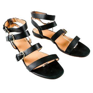 Womens J.Crew Black Leather 3-Buckle Strap Sandals Size 8.5